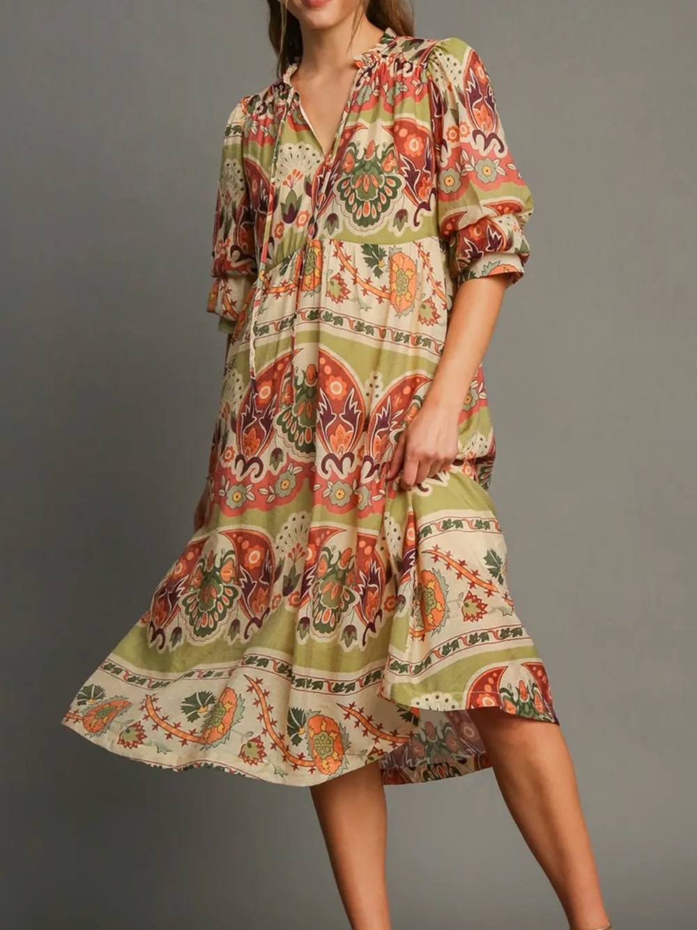 NWT UMGEE Bohemian Green Floral Dress S M L